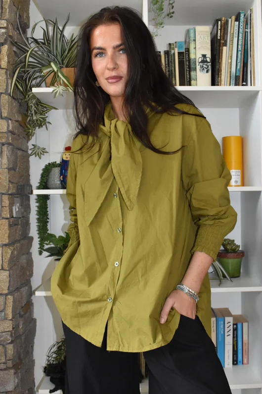 Paloma Tela Neckerchief Blouse Mucky Olive
